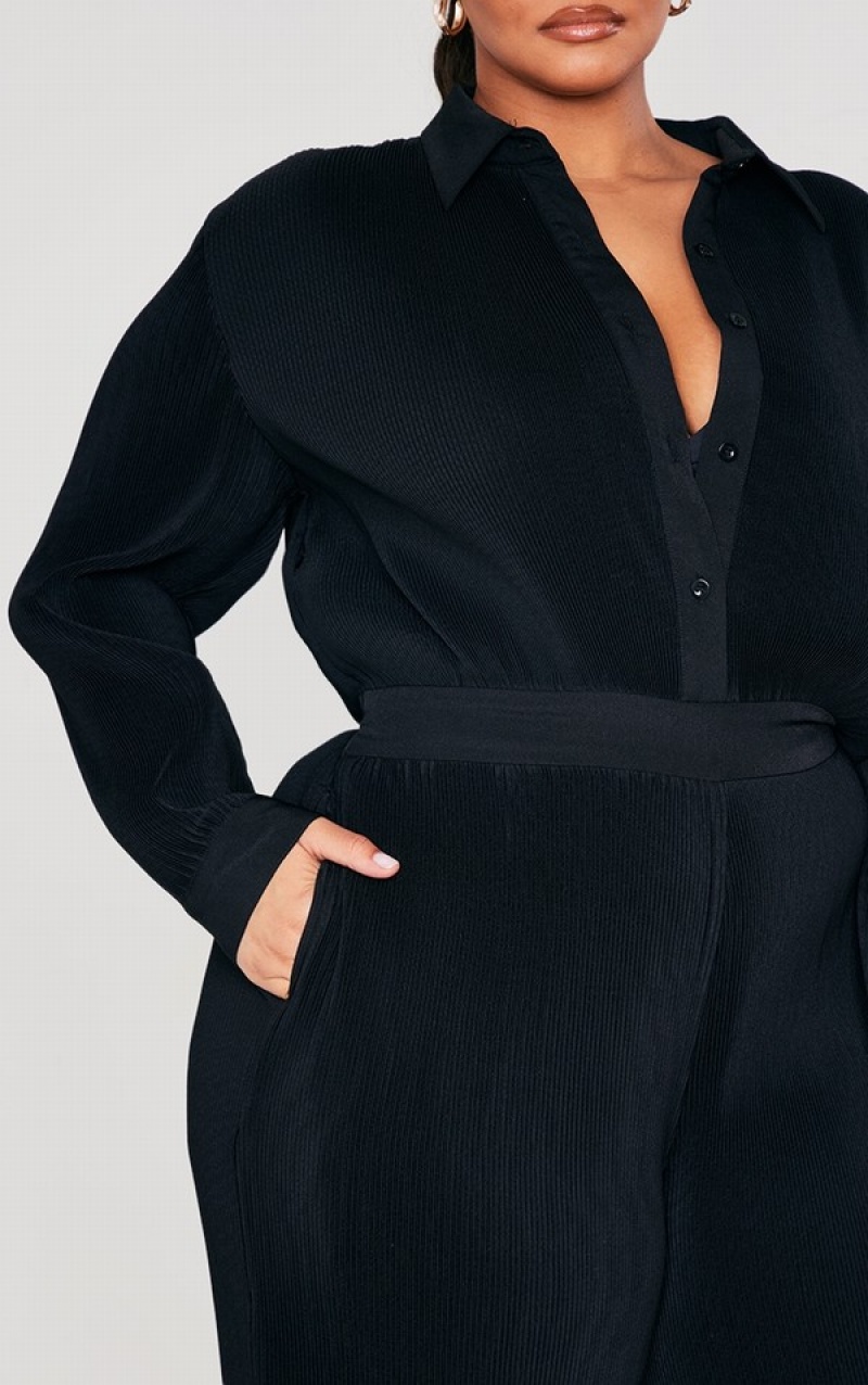 Black Pretty Little Thing Plus Plisse Jumpsuits | TCDLKEW-74