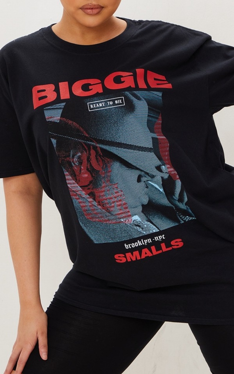 Black Pretty Little Thing Plus Printed Biggie Smalls T-shirts | HWFPRQC-15