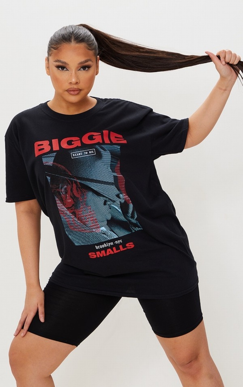 Black Pretty Little Thing Plus Printed Biggie Smalls T-shirts | HWFPRQC-15