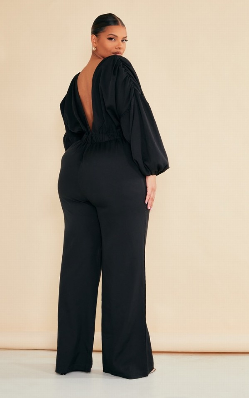 Black Pretty Little Thing Plus Puff Sleeve Jumpsuits | OZEJXWY-59