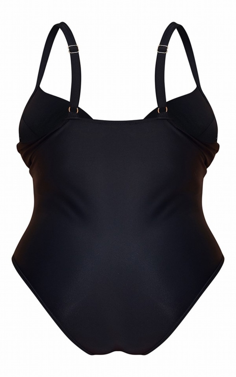 Black Pretty Little Thing Plus Ruched Cupped Swimsuits | FDHULGW-71