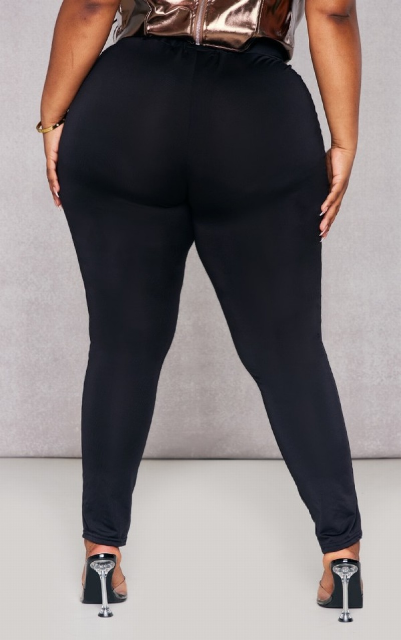 Black Pretty Little Thing Plus Seam Detail Slinky Split Hem Leggings | GMIUERK-17