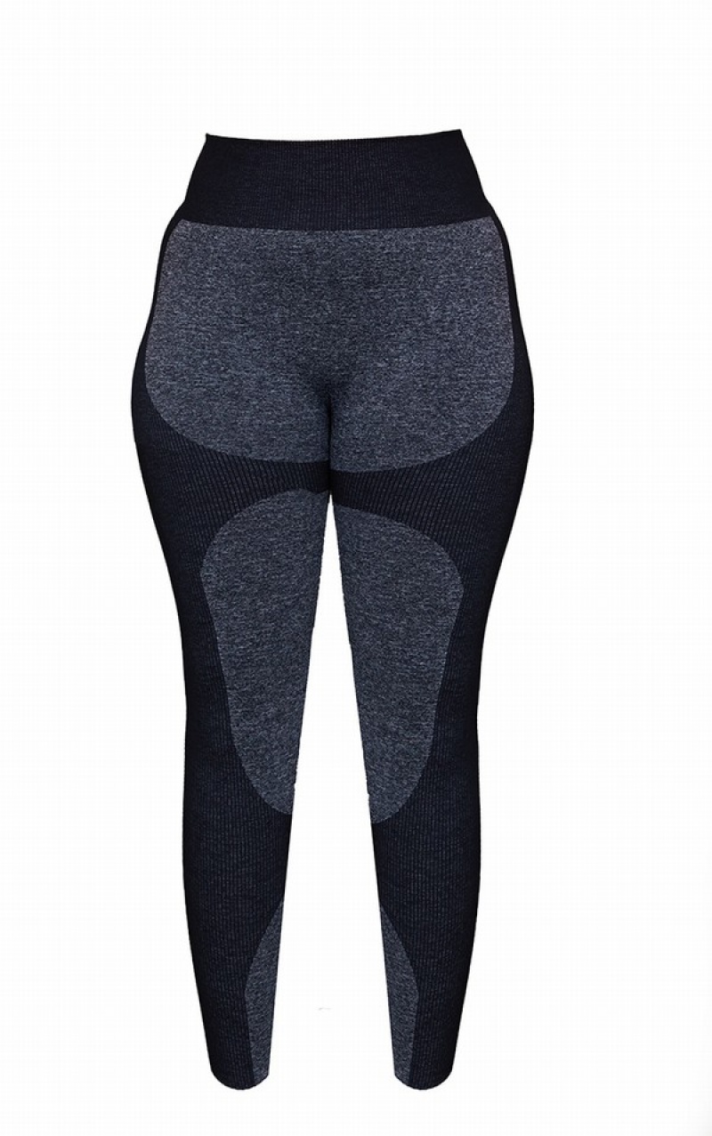 Black Pretty Little Thing Plus Seamless 2 Tone Contour Leggings | NWLEFDT-23