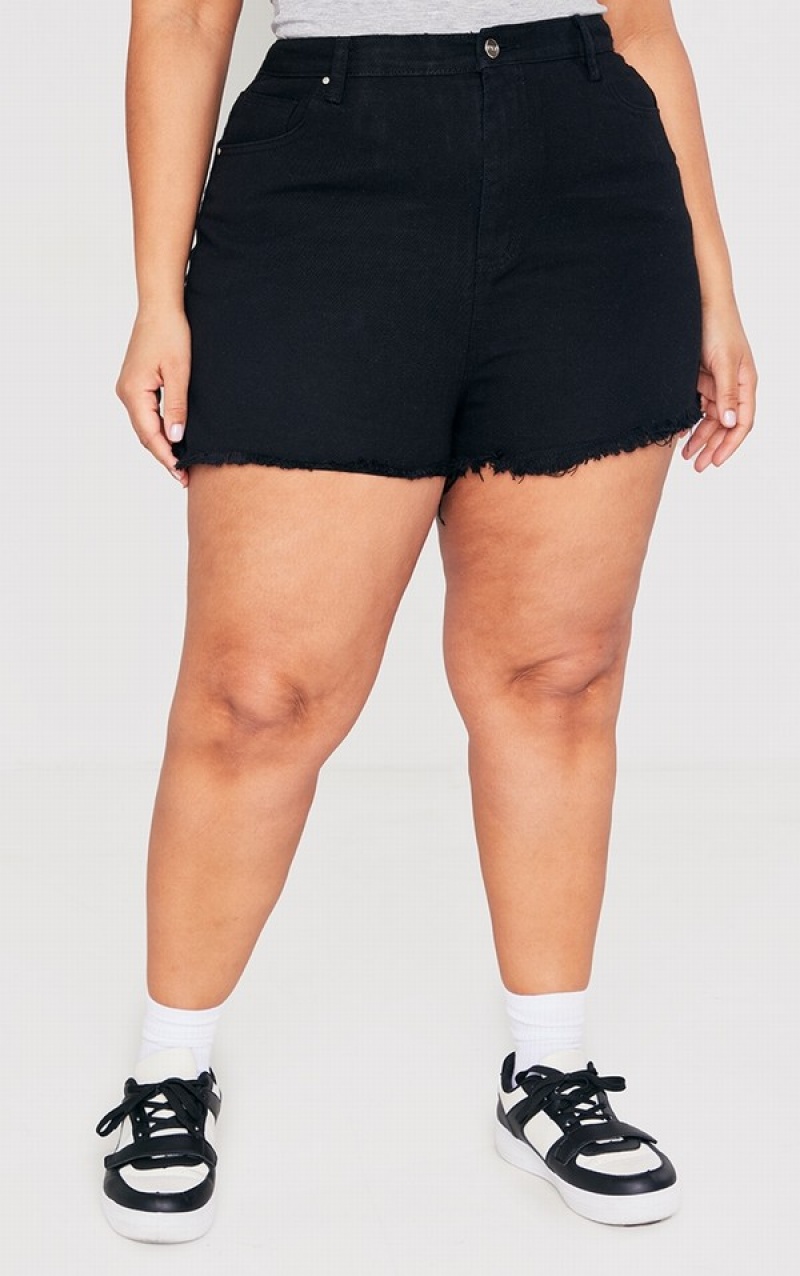 Black Pretty Little Thing Plus Shelby High Waisted Black Shorts | BRZUDSA-93