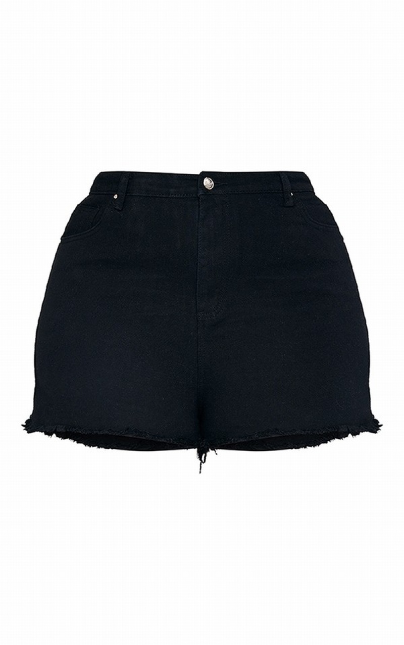 Black Pretty Little Thing Plus Shelby High Waisted Black Shorts | BRZUDSA-93