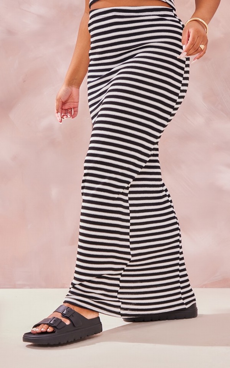 Black Pretty Little Thing Plus Stripe Midaxi Skirts | CREAWJP-01