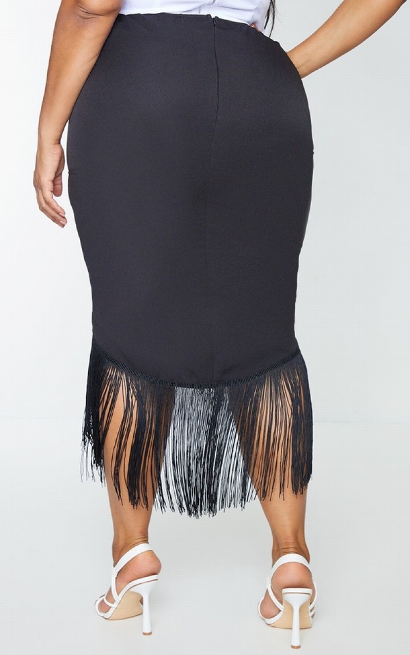 Black Pretty Little Thing Plus Tassel Hem Skirts | SVMDNCU-12