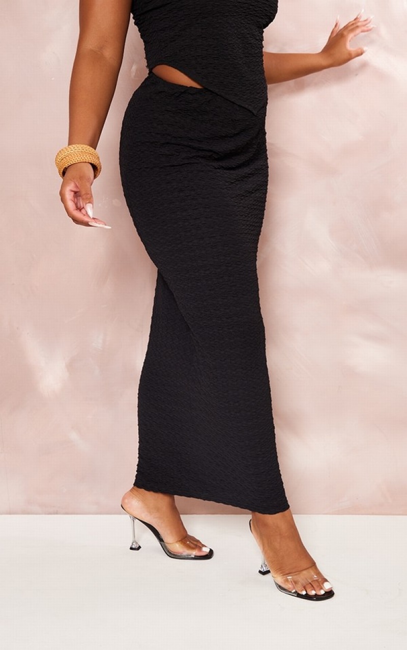 Black Pretty Little Thing Plus TextuMaxi Skirts | KSRBQCM-68