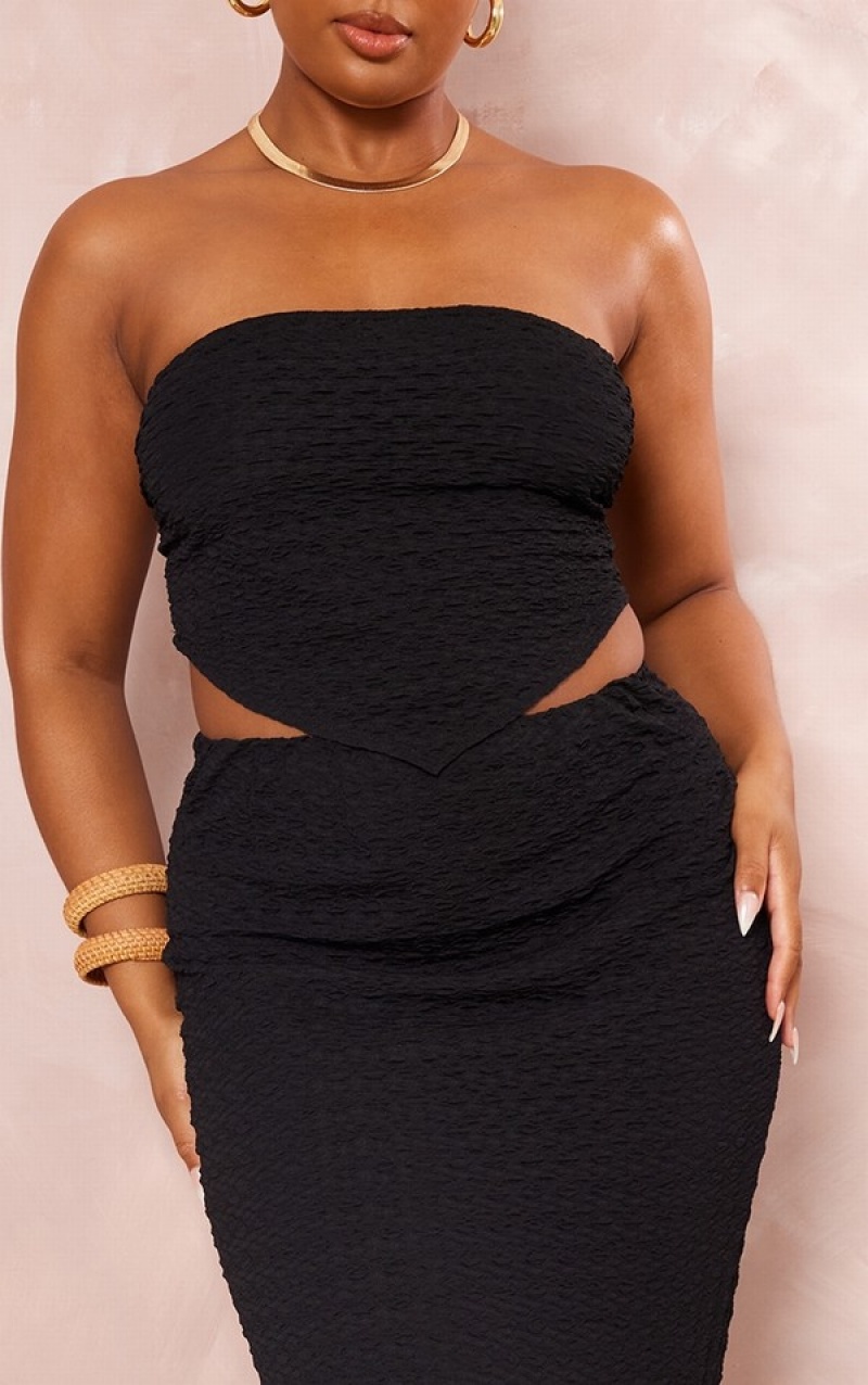 Black Pretty Little Thing Plus TextuMaxi Skirts | KSRBQCM-68