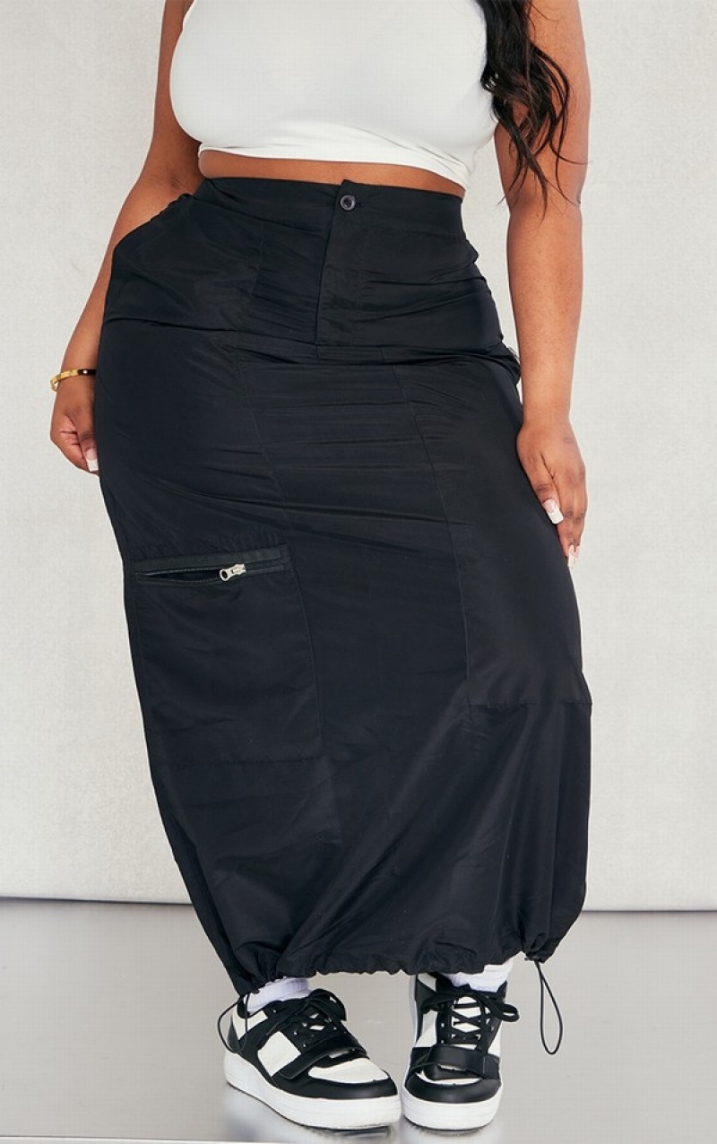 Black Pretty Little Thing Plus Zip Up Detail Skirts | GBVNXTE-65