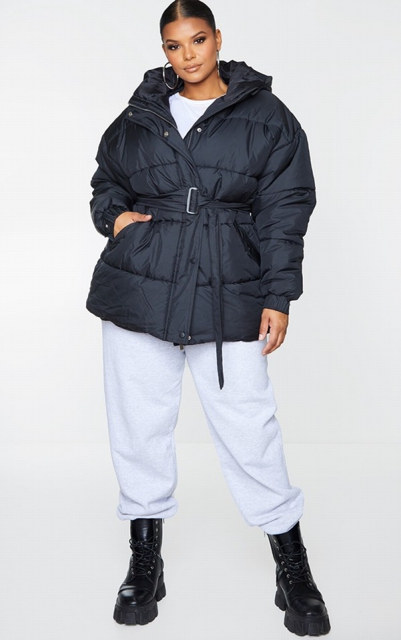 Black Pretty Little Thing Plus ed Puffer Jackets | CMLVHBO-70