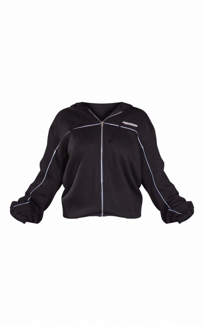 Black Pretty Little Thing RENEW Plus Oversized Seam Detail Hoodie | BGAQERK-84