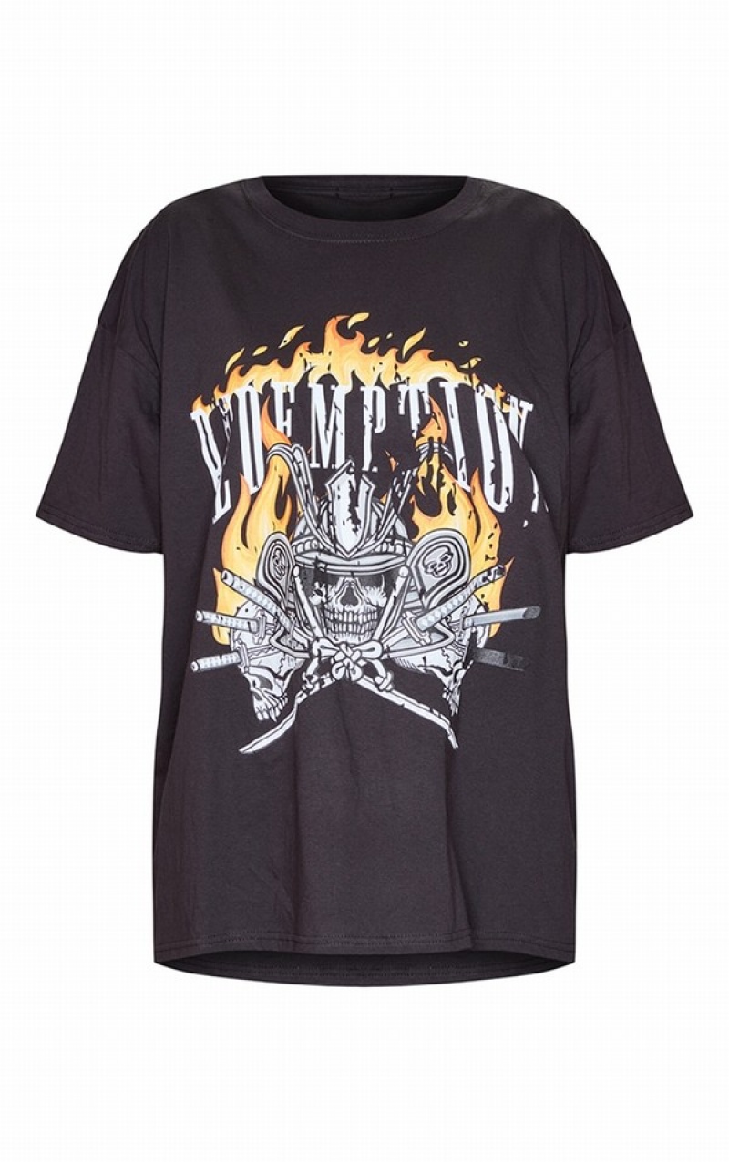 Black Pretty Little Thing Redemption Flame Print Oversized T-shirts | YCVISZK-76