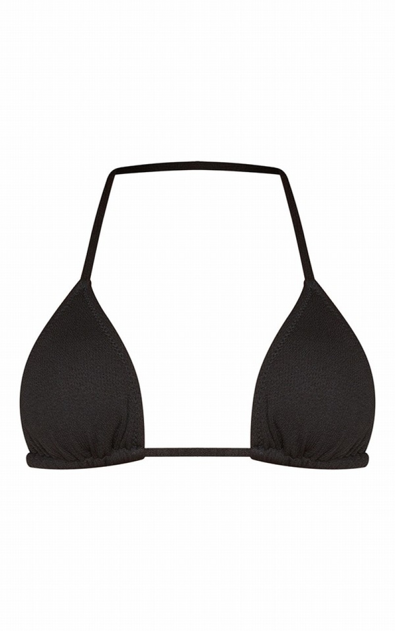 Black Pretty Little Thing Ribbed Padded Triangle Bikini Tops | BXISZPE-63