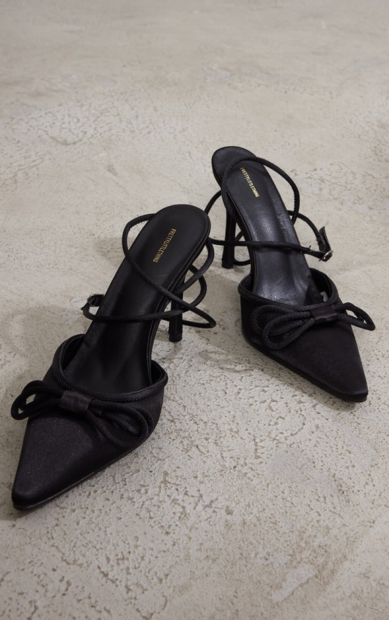 Black Pretty Little Thing Satin Bow Detail Mided Courts Heels | OKRAISV-49