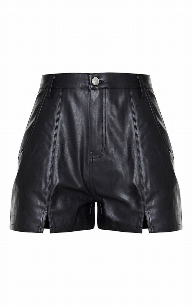 Black Pretty Little Thing Seam Detail Faux Leather Shorts | ULPNWCT-72