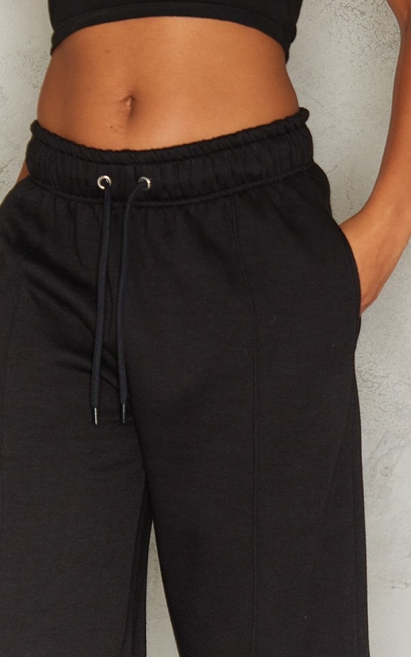 Black Pretty Little Thing Seam Detail Straight Legpant Sweatpants | UHPXBDO-87