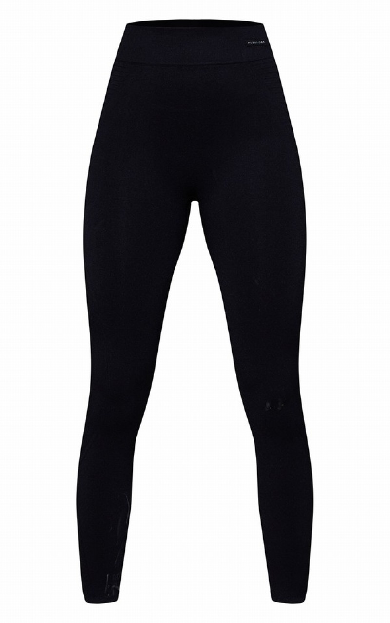 Black Pretty Little Thing Seamless Rib Waist Gym Leggings | GLTFSNP-23