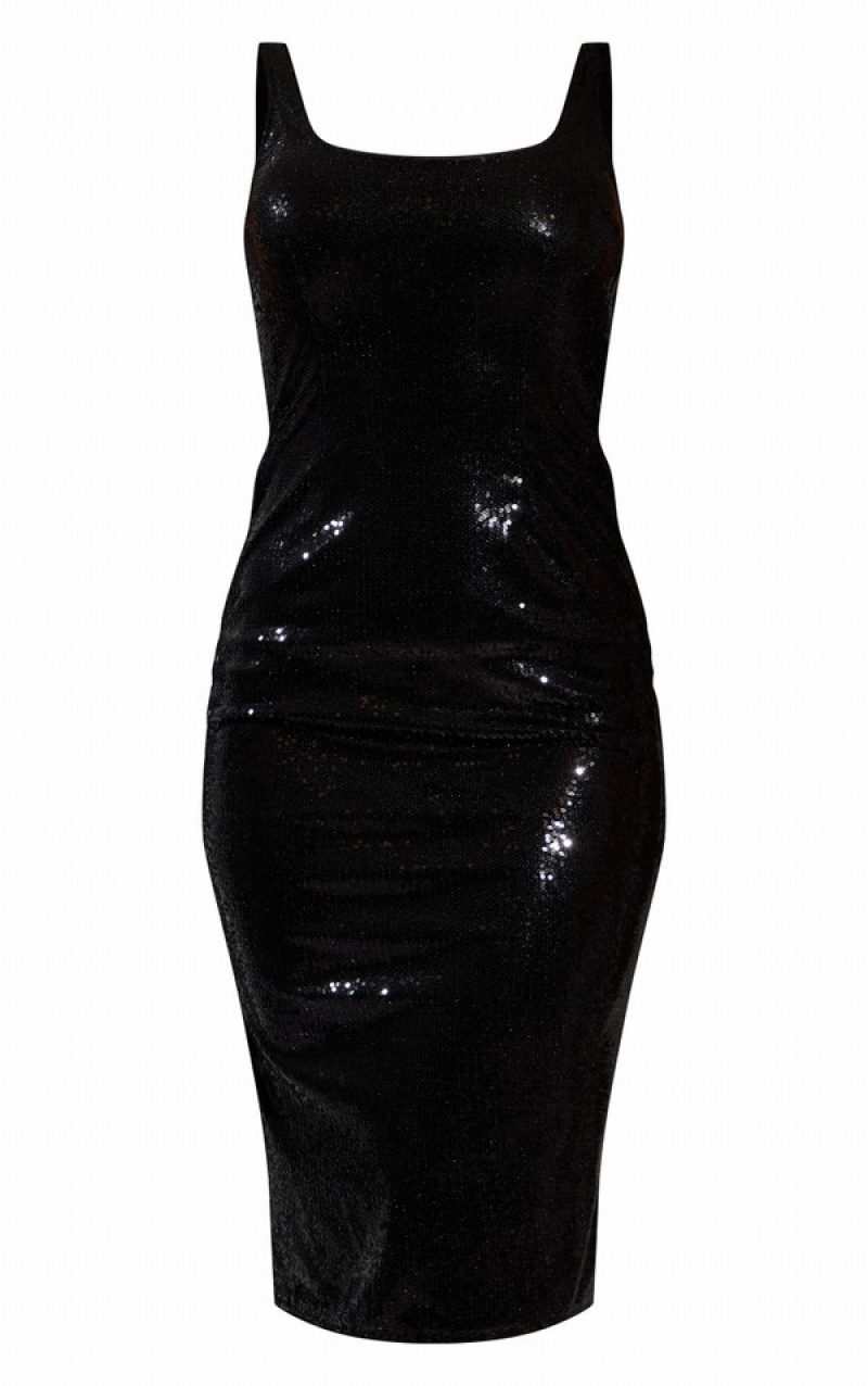 Black Pretty Little Thing Sequin Low Back Dresses | NOEKILX-06