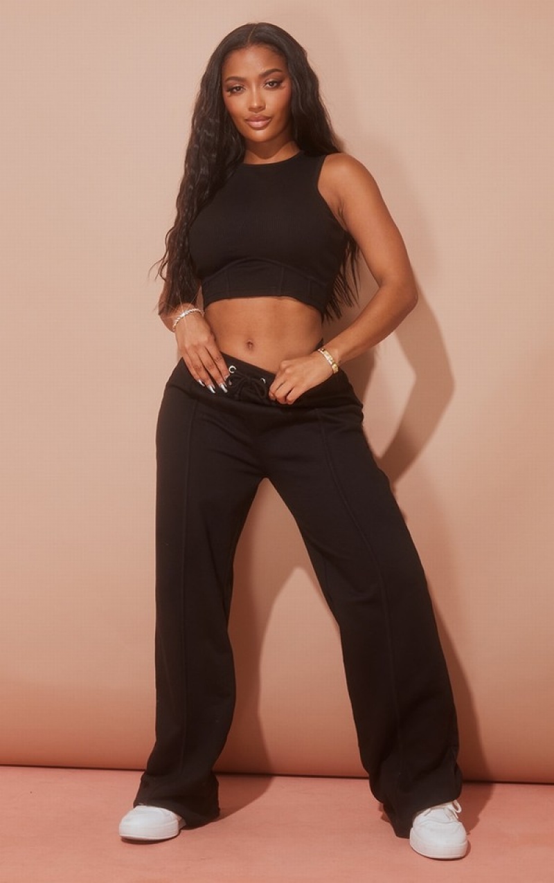 Black Pretty Little Thing Shape Binded Wide Leg Sweatpants | AEQZNOK-45