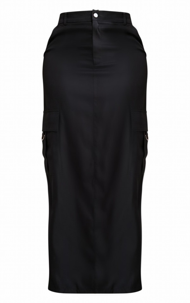 Black Pretty Little Thing Shape Buckle Detail Cargo Maxi Skirts | RLHUIZO-48