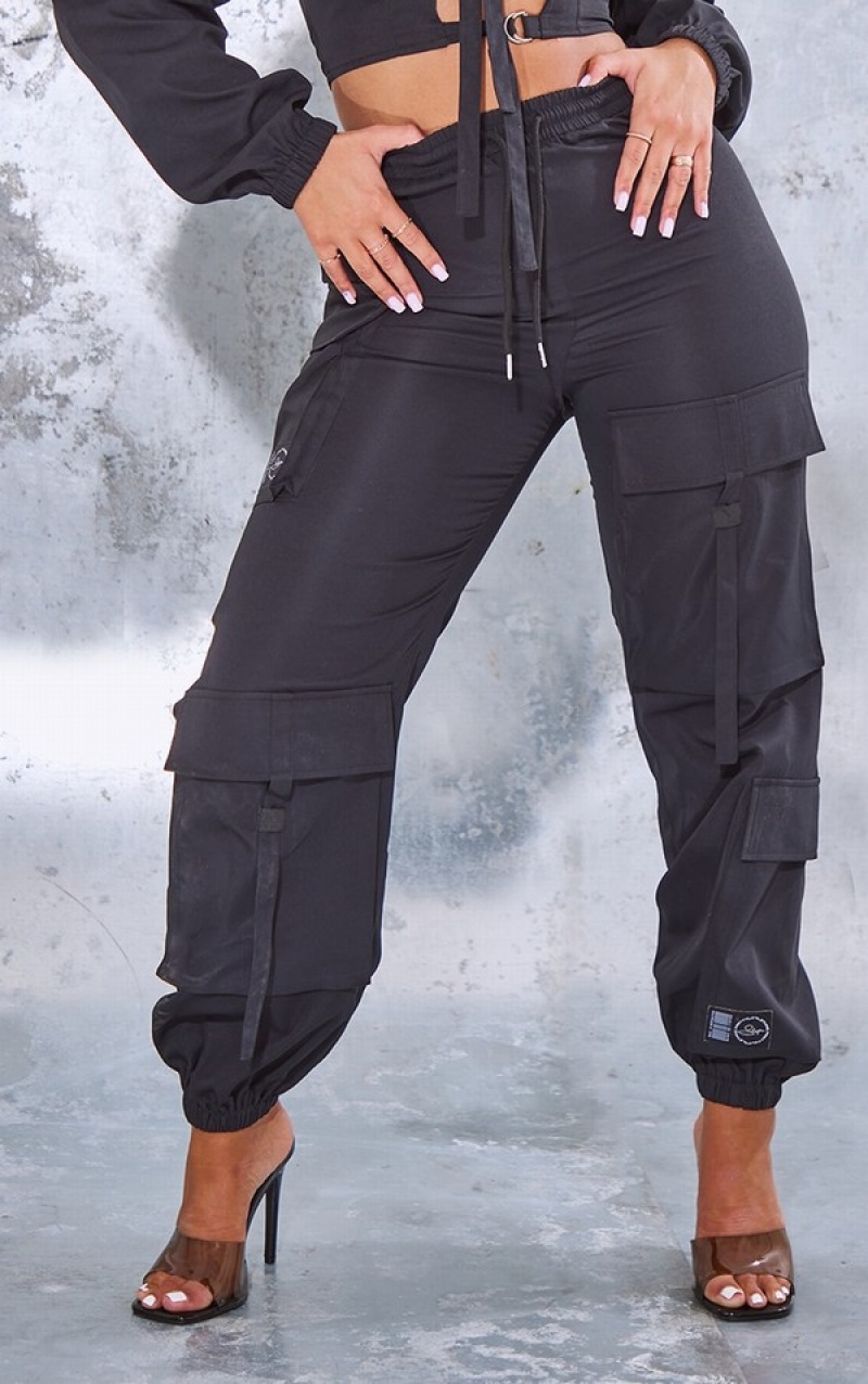 Black Pretty Little Thing Shape Cargo Pocket Sweatpants | DMLTCYJ-68