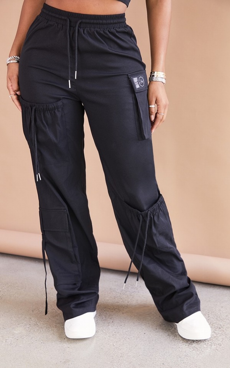 Black Pretty Little Thing Shape Cargo Pocket Detail Wide Leg Sweatpants | OFBNYIA-39