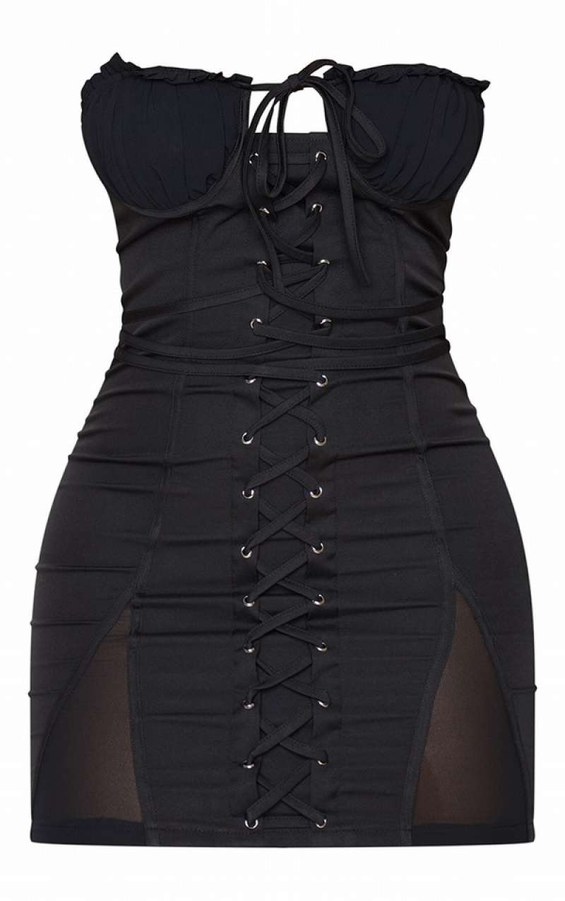 Black Pretty Little Thing Shape Cup Detail Lace Up Bodycon Dresses | TADFWHV-10