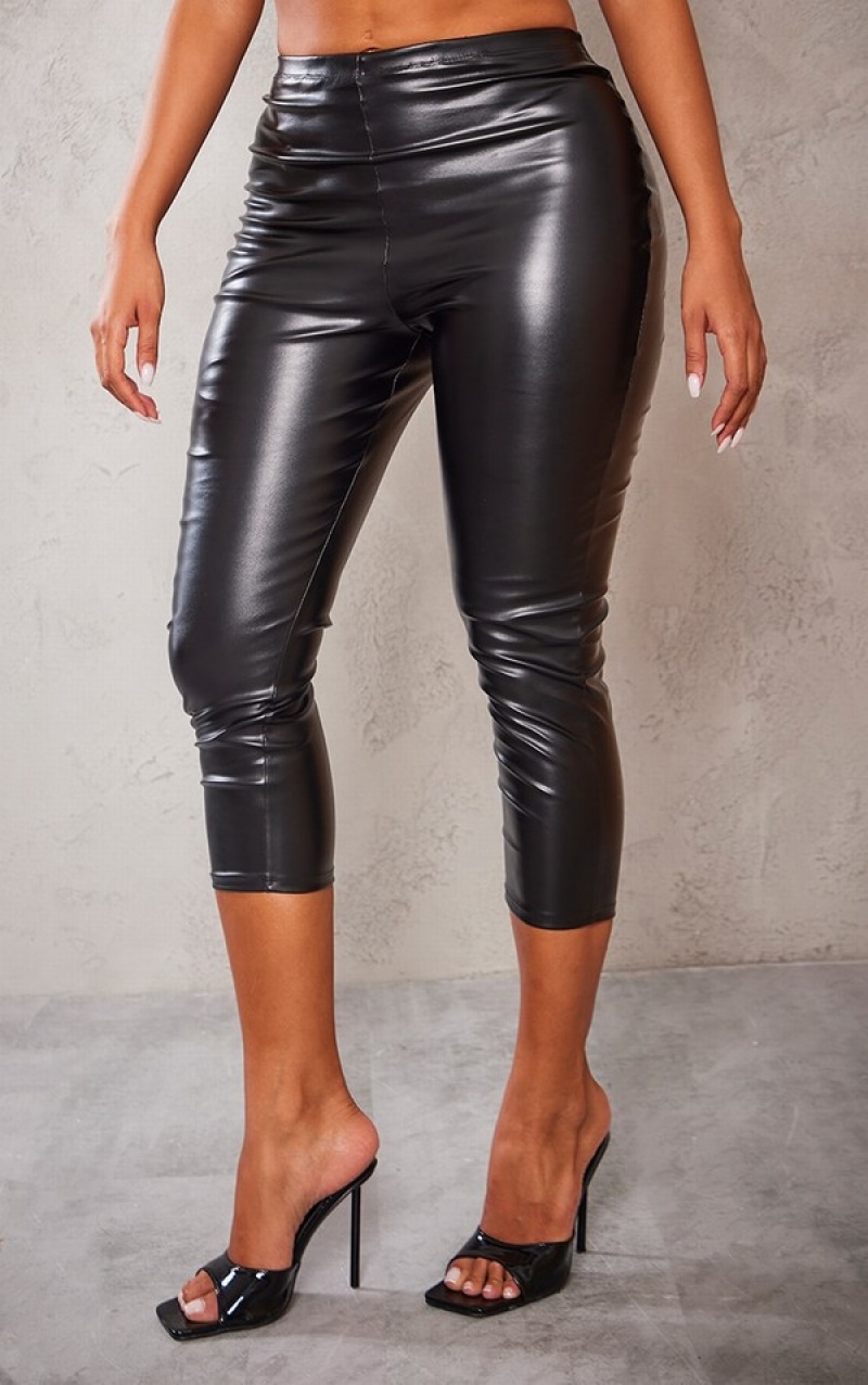 Black Pretty Little Thing Shape Faux Leather ri Leggings | AORQJTN-78