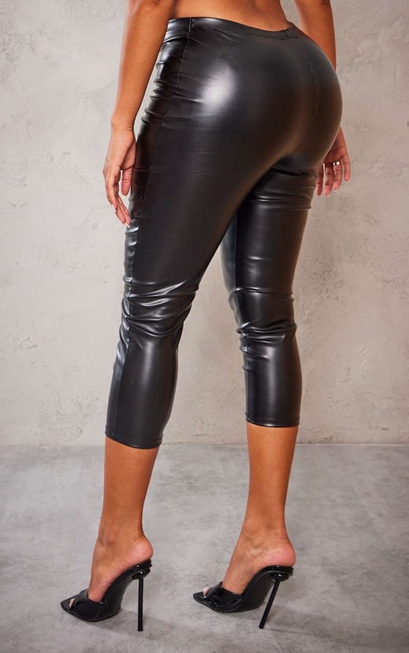 Black Pretty Little Thing Shape Faux Leather ri Leggings | AORQJTN-78