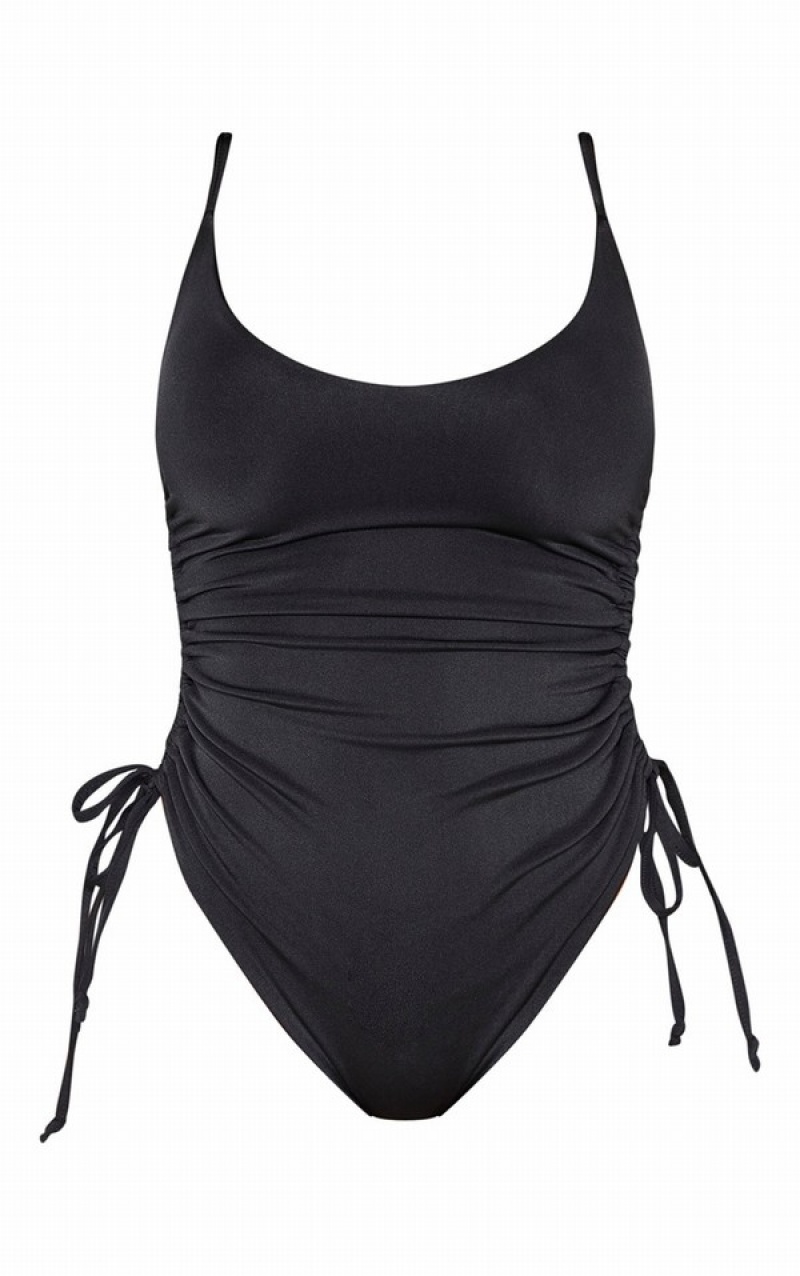 Black Pretty Little Thing Shape High Rise Ruched Side Swimsuits | RNOBJME-81