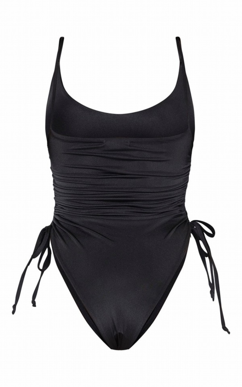 Black Pretty Little Thing Shape High Rise Ruched Side Swimsuits | RNOBJME-81