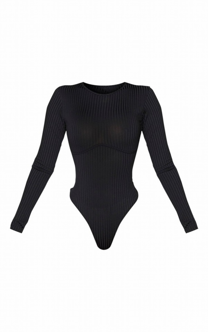 Black Pretty Little Thing Shape Ribbed Underbust Detail Bodysuits | IGZDHLA-72