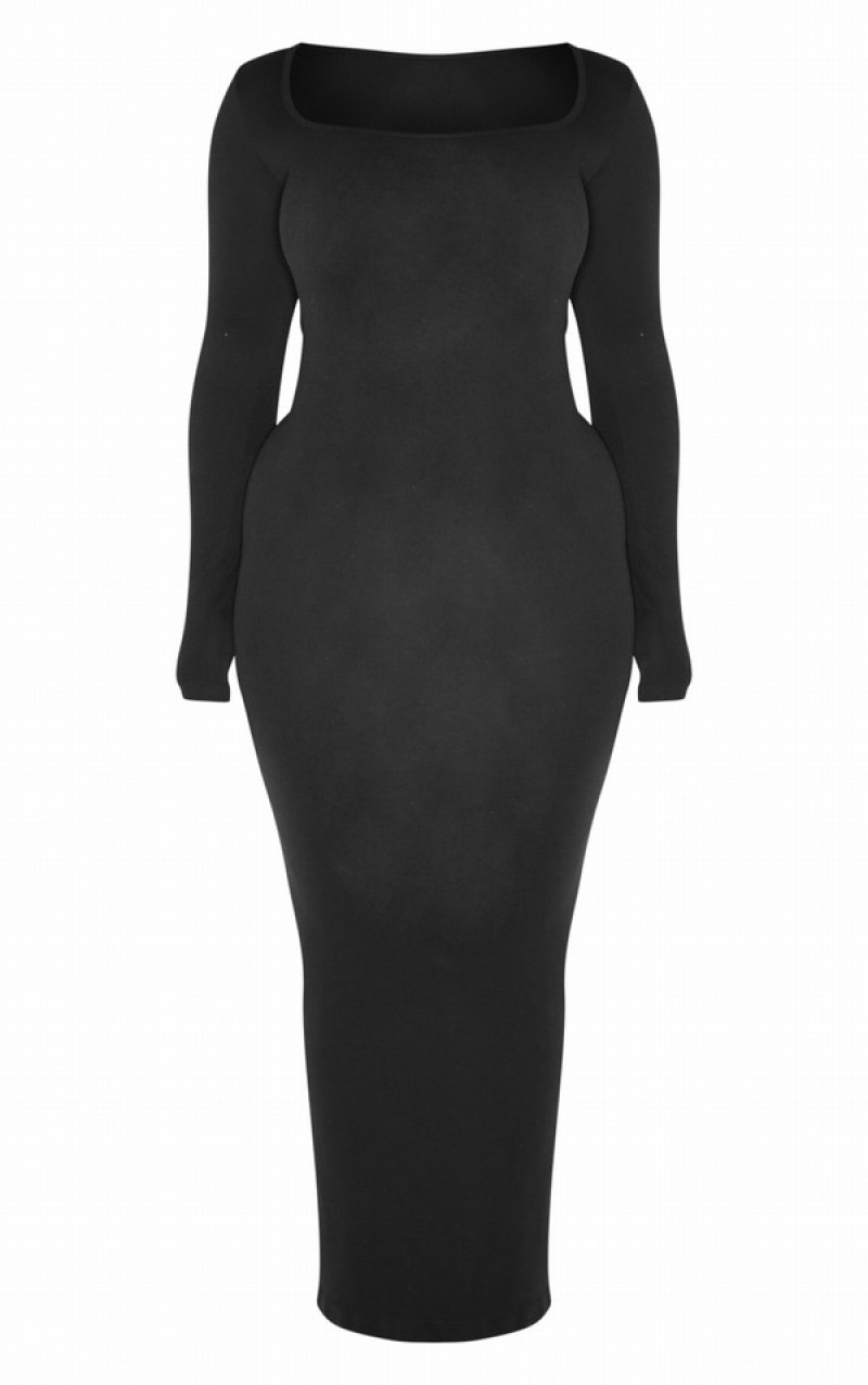 Black Pretty Little Thing Shape Stretch Seamless Long Sleeve Maxi Dresses | CLABUSW-70