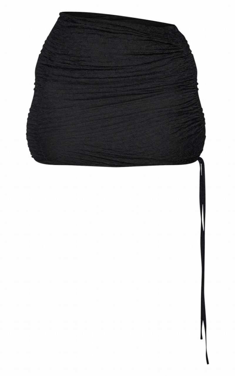 Black Pretty Little Thing Shape TextuRuched Side Bodycon Skirts | XROJBHD-93