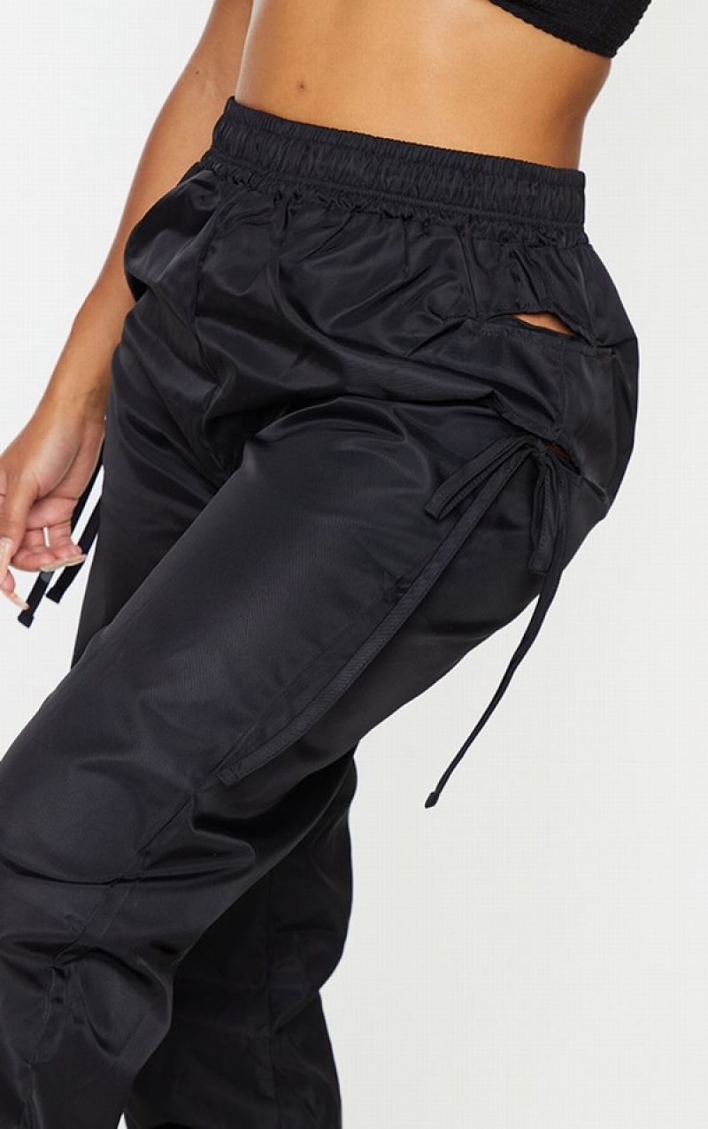 Black Pretty Little Thing Shape Tie Detail Cut Out Shell Sweatpants | VMJXDPS-35