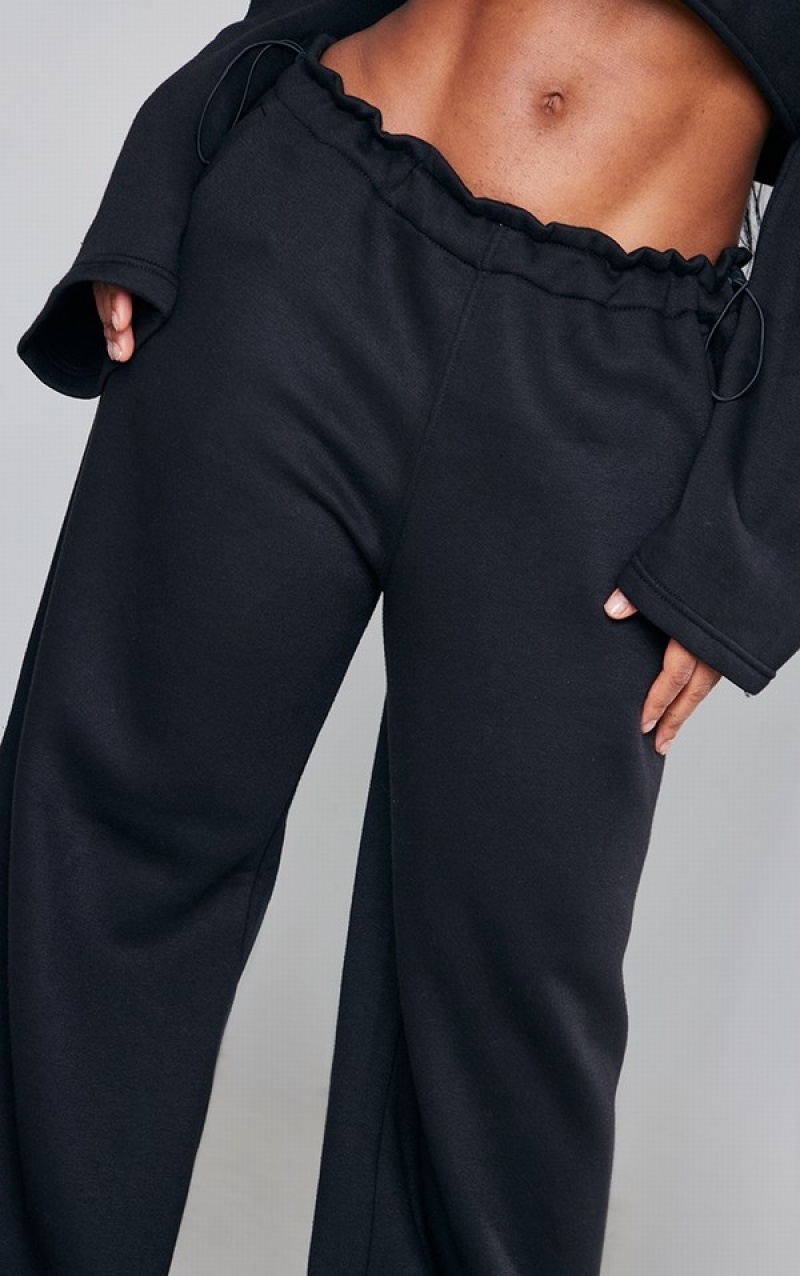 Black Pretty Little Thing Shape Toggle Waist Detail Wide Leg Sweatpants | FPNJVUT-71