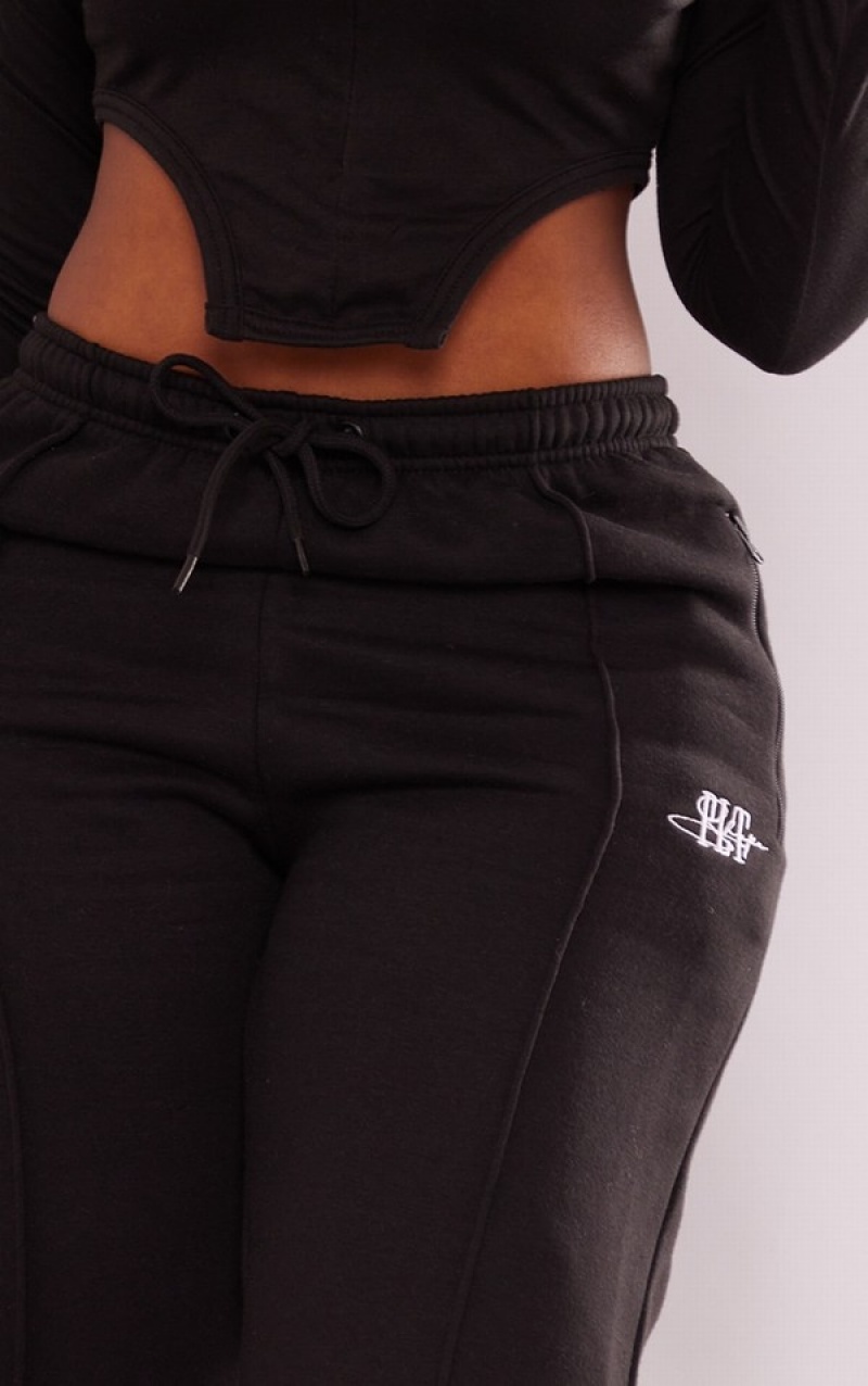 Black Pretty Little Thing Shape Zip Pocket Wide Leg Sweatpants | CMLIBFU-32