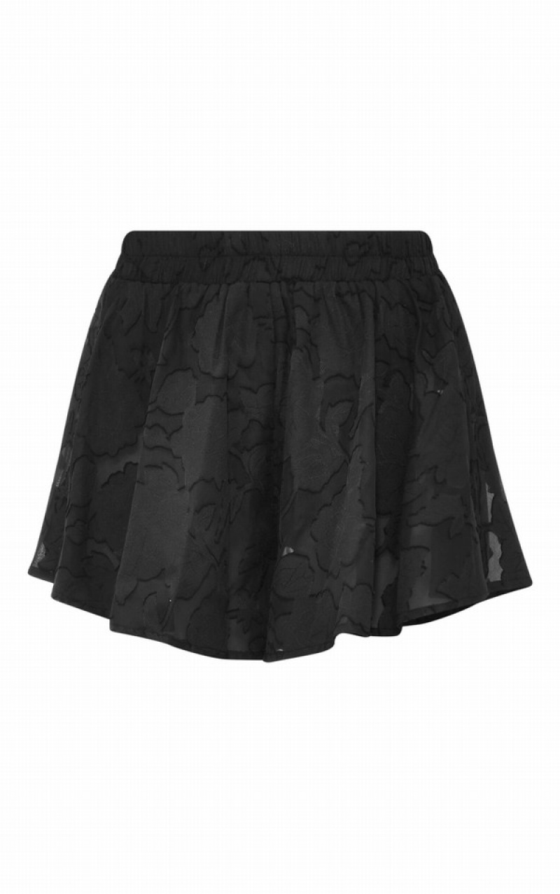 Black Pretty Little Thing Sheer Floral TextuFloaty Shorts | NATMLSV-64