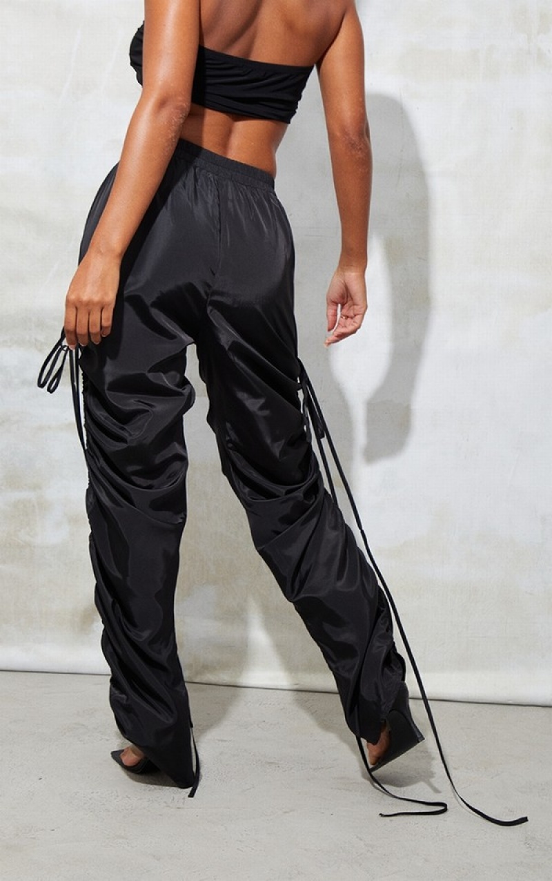 Black Pretty Little Thing Shell Ruched Leg Sweatpants | ZTOPAGJ-74