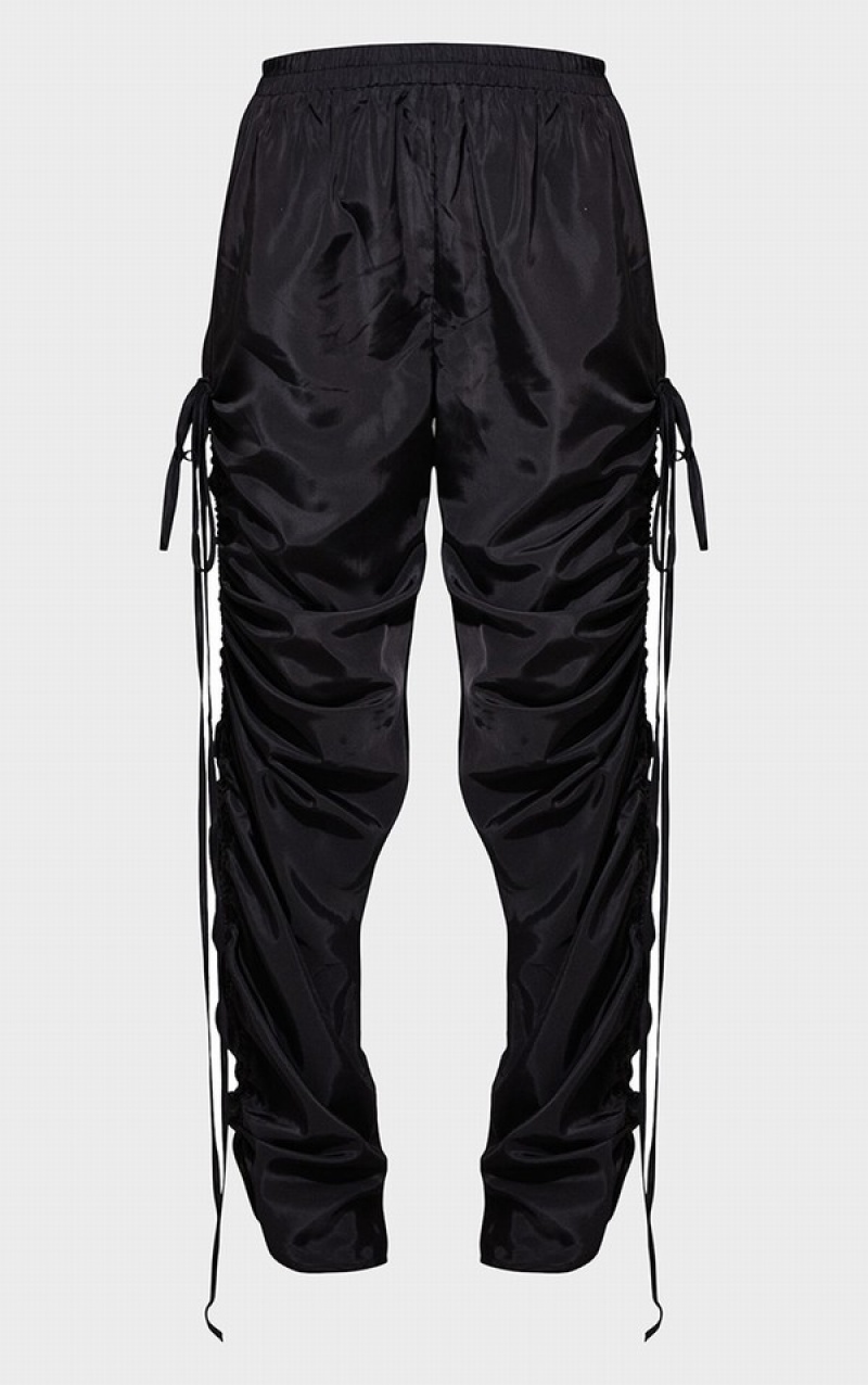 Black Pretty Little Thing Shell Ruched Leg Sweatpants | ZTOPAGJ-74