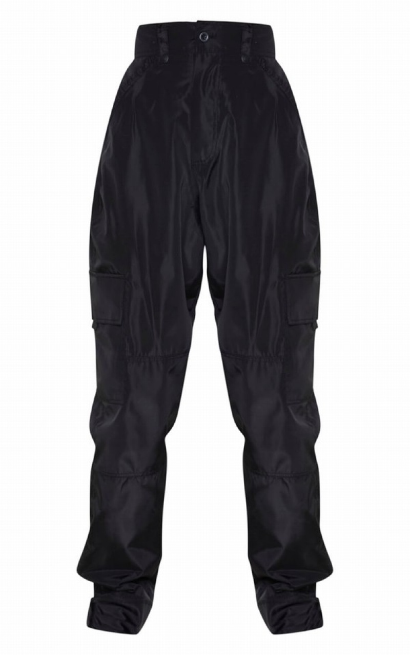 Black Pretty Little Thing Shell Straight Cargo Pocket Sweatpants | JSFGQVO-23