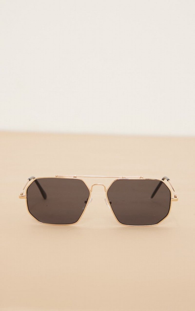 Black Pretty Little Thing Slim Hardware Aviator Sunglasses | BJVPDNT-14