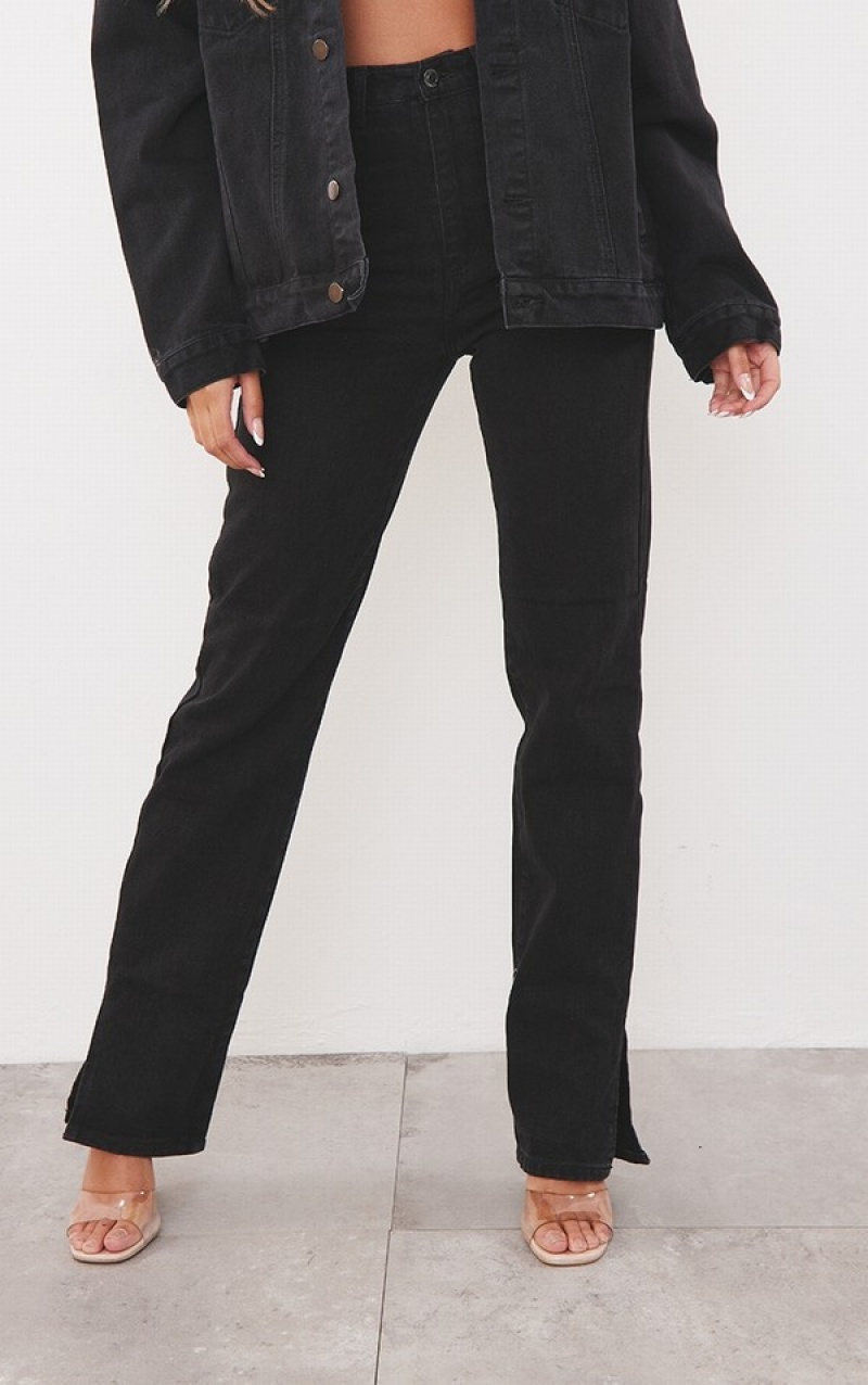 Black Pretty Little Thing Split Hem Jeans | GXNPEMI-21