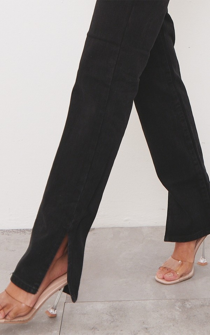 Black Pretty Little Thing Split Hem Jeans | GXNPEMI-21