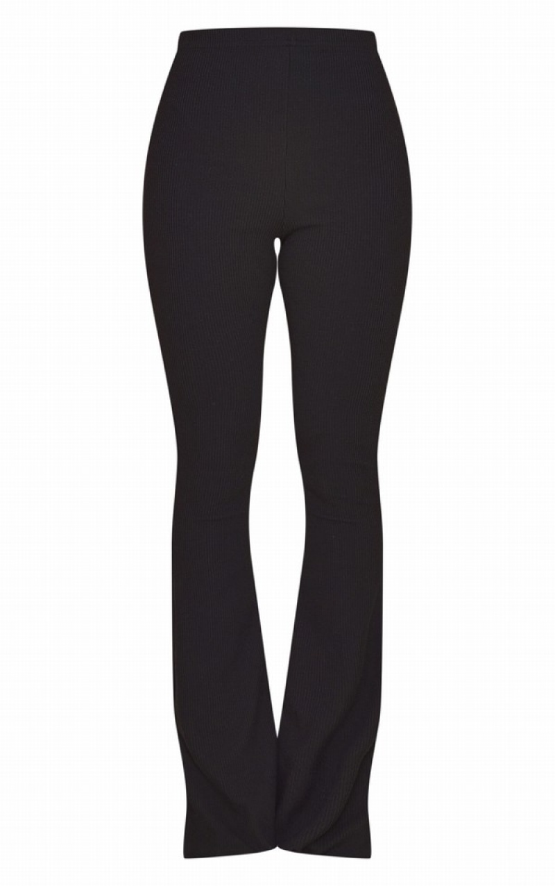 Black Pretty Little Thing Split Hem Rib Leggings | RBGOLHX-98