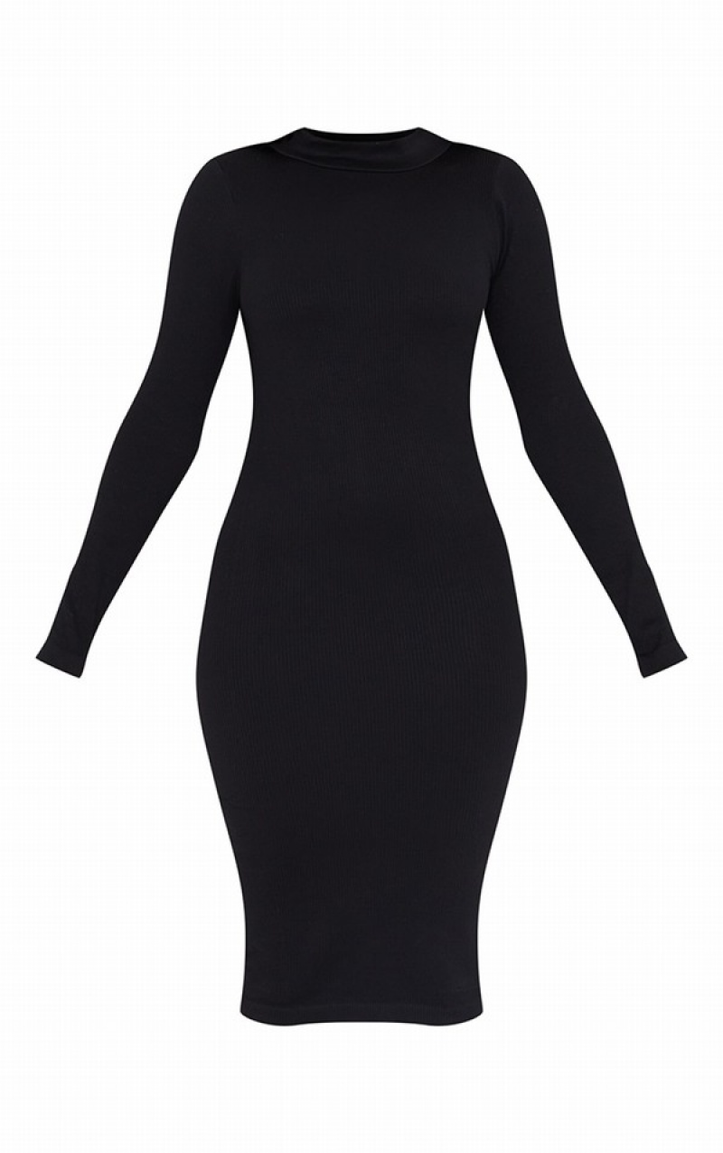 Black Pretty Little Thing StructuContour High Neck Dresses | ONZGLPC-41