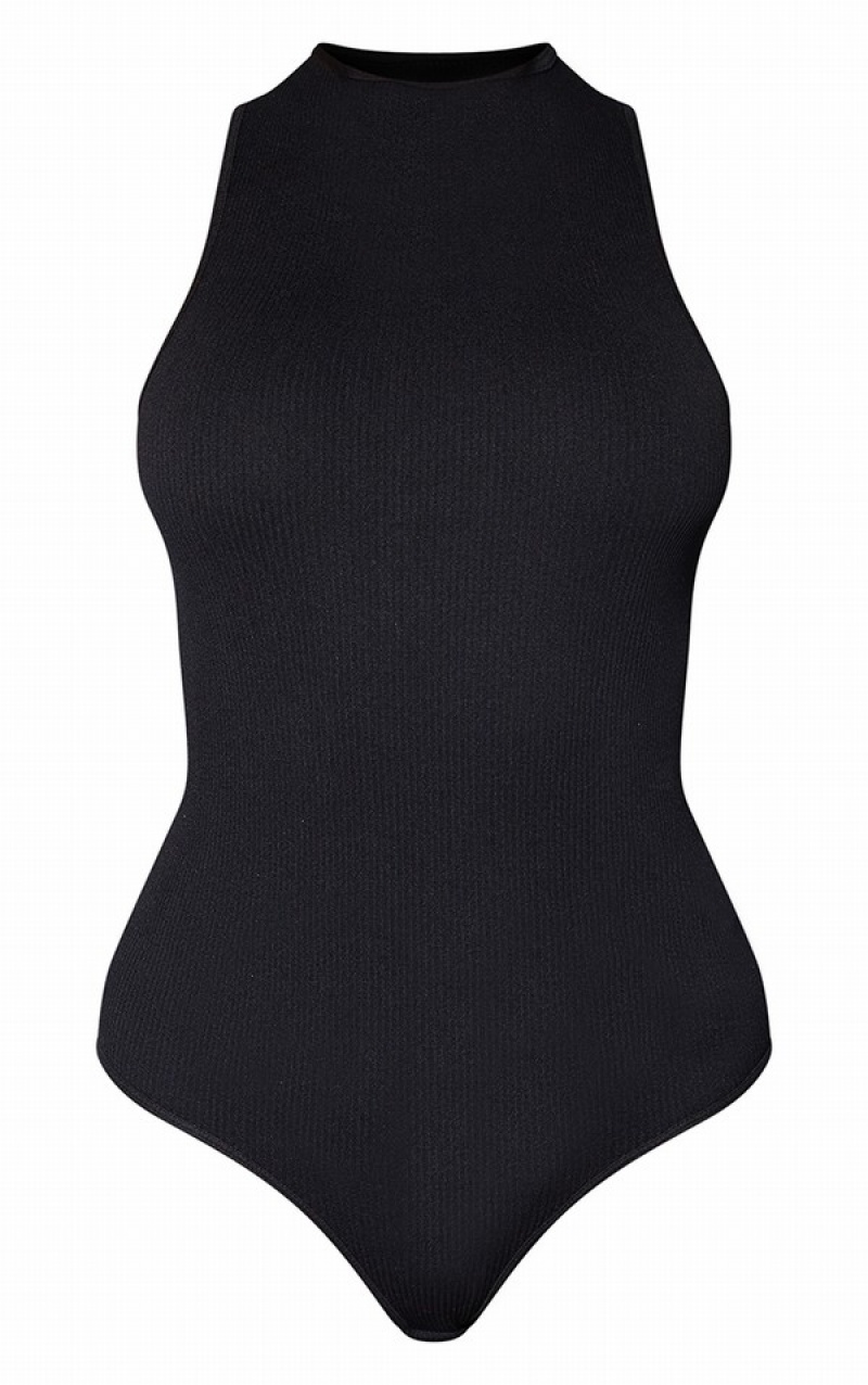 Black Pretty Little Thing StructuContour Racer Neck Ribbed Bodysuits | HFLTWZD-61