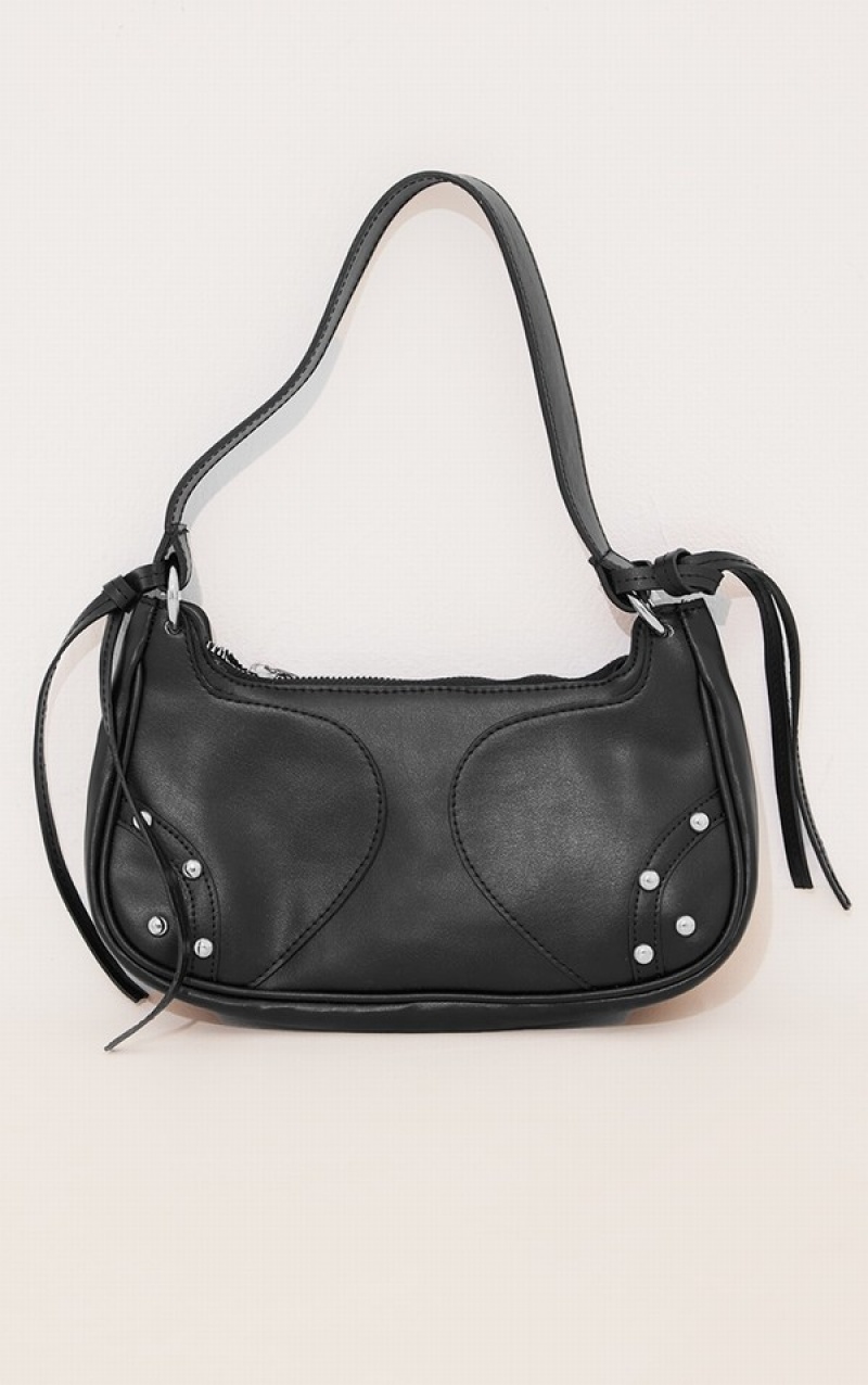 Black Pretty Little Thing Studded Detail Shoulder Bags | OBZPCLX-49