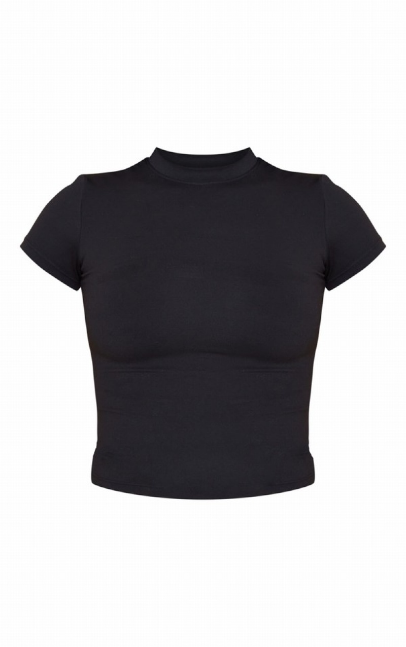 Black Pretty Little Thing Tall Contour Sculpt Sleeve T-shirts | EHTZIYJ-63